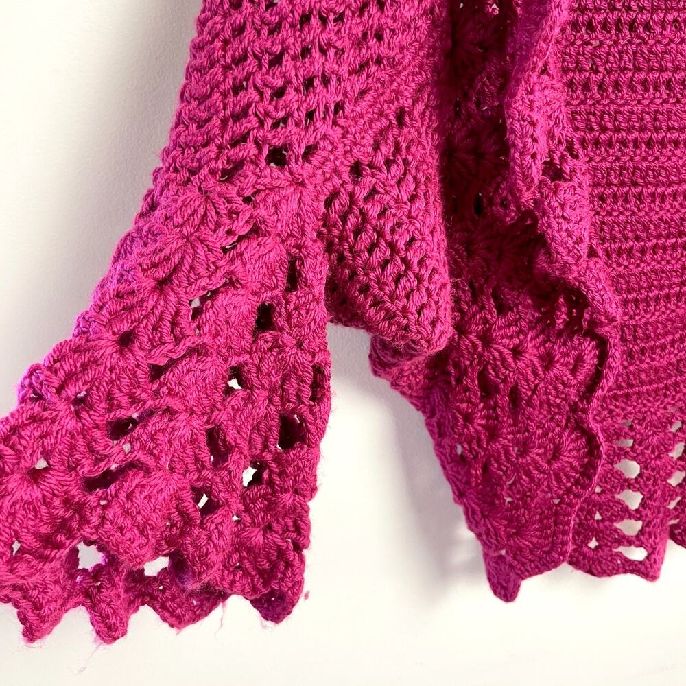 Handmade Crochet Sweater Shawl Shrug Medium Bell Sleeve Cottage Boho Festival - Picture 7 of 12